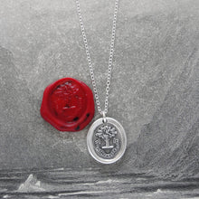 Load image into Gallery viewer, Why Wish For What You Have - Tree of Life Wax Seal Necklace - Silver Wax Seal Jewelry Pelican Piety Latin Motto