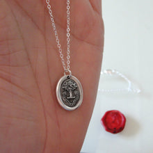 Load image into Gallery viewer, Why Wish For What You Have - Tree of Life Wax Seal Necklace - Silver Wax Seal Jewelry Pelican Piety Latin Motto