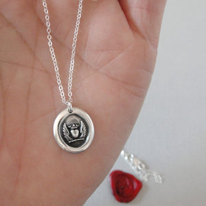 Winged Heart With Crown - Silver Wax Seal Necklace Love Symbol