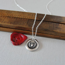 Load image into Gallery viewer, Winged Heart With Crown - Silver Wax Seal Necklace Love Symbol
