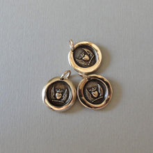 Load image into Gallery viewer, Winged Heart With Crown Wax Seal Charm - Love - Antique Wax Seal Jewelry In Bronze