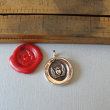 Load image into Gallery viewer, Winged Heart With Crown Wax Seal Charm - Love - Antique Wax Seal Jewelry In Bronze