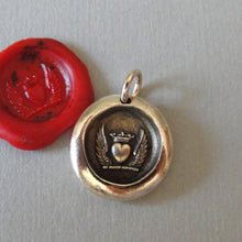 Load image into Gallery viewer, Winged Heart With Crown Wax Seal Charm - Love - Antique Wax Seal Jewelry In Bronze