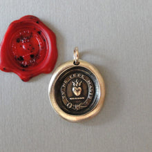 Load image into Gallery viewer, Yield Not To Misfortunes - Wax Seal Pendant With Flaming Heart - Antique Bronze Wax Seal Jewelry Don't Give Up
