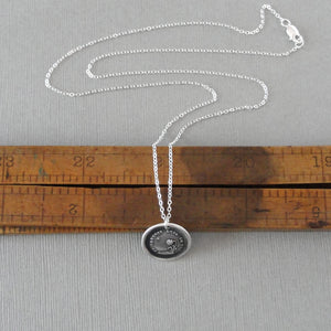 I Languish Far From You - Silver Wax Seal Necklace With Sun Flower Love Quote