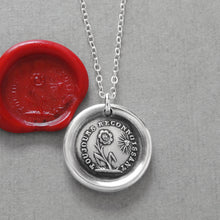 Load image into Gallery viewer, Wax Seal Necklace Gratitude - antique wax seal charm jewelry French Thank You flower motto - RQP Studio
