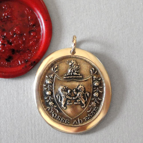 Bronze Wax Seal Pendant With Rampant Lion - From Possibility To Actuality - Aposse Ad Esse - RQP Studio