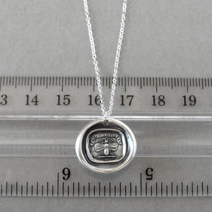 Wax seal necklace with bee and Latin motto Live Life To The Fullest. Antique wax seal charm jewelry made in silver.