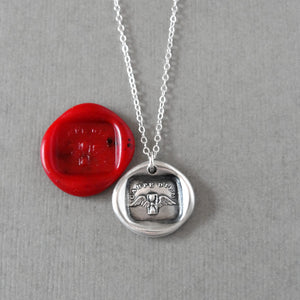 Carpe Diem Wax Seal Necklace - Seize the Day - antique Latin motto with wings and hourglass in silver