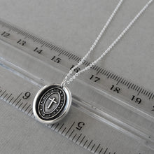 Load image into Gallery viewer, In This Sign You Shall Conquer Wax Seal Necklace In Silver - Antique Cross Wax Seal Jewelry
