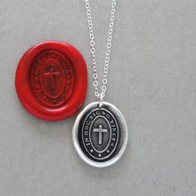 Load image into Gallery viewer, In This Sign You Shall Conquer Wax Seal Necklace In Silver - Antique Cross Wax Seal Jewelry
