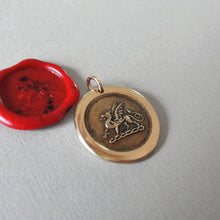 Load image into Gallery viewer, Dragon Wax Seal Pendant - antique wax seal jewelry Protection charm symbol Heraldic Dragon passant in bronze - RQP Studio
