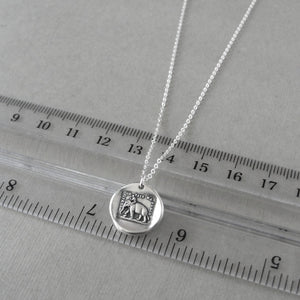 Wax seal necklace with elephant and French inspirational motto "Reason Is My Strength". Antique wax seal charm jewelry in silver.