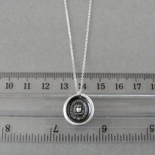 Load image into Gallery viewer, Yield Not To Misfortunes - Silver Wax Seal Necklace With Flaming Heart - RQP Studio
