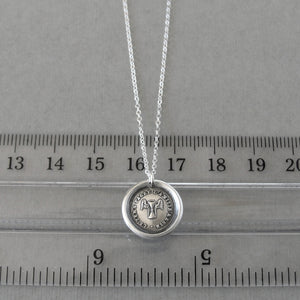 Wax seal necklace with friendship motto in French "Time Passes But The Friendship Remains". Antique wax seal charm jewelry made in silver.