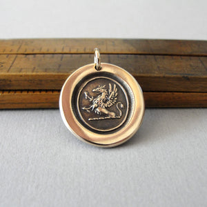Griffin Wax Seal Charm - Strength Courage Boldness antique wax seal jewelry pendant Gryphon with iron cross