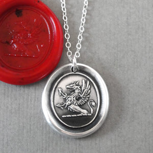 Silver Iron Cross Griffin Wax Seal Necklace - Strength Courage Symbol