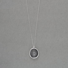 Load image into Gallery viewer, In This Sign You Shall Conquer Wax Seal Necklace In Silver - Antique Cross Wax Seal Jewelry
