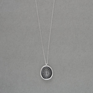 In This Sign You Shall Conquer Wax Seal Necklace In Silver - Antique Cross Wax Seal Jewelry