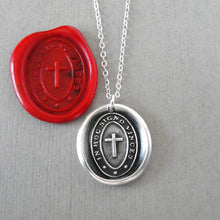 Load image into Gallery viewer, In This Sign You Shall Conquer Wax Seal Necklace In Silver - Antique Cross Wax Seal Jewelry
