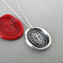 Load image into Gallery viewer, In This Sign You Shall Conquer Wax Seal Necklace In Silver - Antique Cross Wax Seal Jewelry
