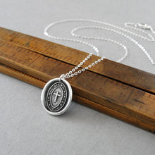 Load image into Gallery viewer, In This Sign You Shall Conquer Wax Seal Necklace In Silver - Antique Cross Wax Seal Jewelry
