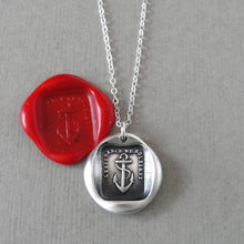 Load image into Gallery viewer, Hope Sustains Me - Anchor Wax Seal Necklace - Antique Silver Wax Seal Jewelry - RQP Studio
