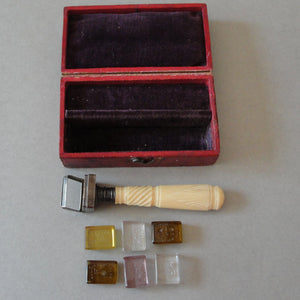 Antique English Intaglio Wax Seal Set 6 Intaglios Interchangeable Handle Victorian Desk Seal