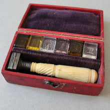 Load image into Gallery viewer, Antique English Intaglio Wax Seal Set 6 Intaglios Interchangeable Handle Victorian Desk Seal
