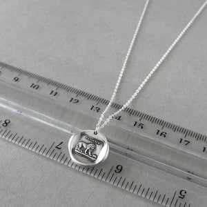 Wax seal necklace with Aesop fable "The Lion and The Mouse" and French motto. Antique wax seal charm jewelry made in silver.