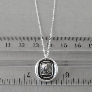 Wax seal necklace with sunflower and Italian motto "Never Ungrateful". Antique wax seal charm jewelry made in silver.