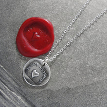 Load image into Gallery viewer, Silver necklace with a heart pendant and red wax seal on a textured gray background
