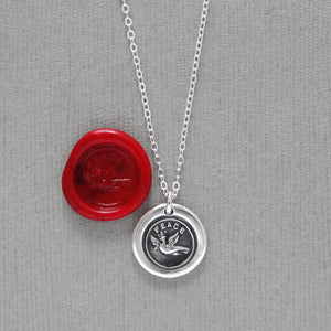 Peace Dove Wax Seal Necklace - Antique Victorian Wax Seal Jewelry In Silver With Bird
