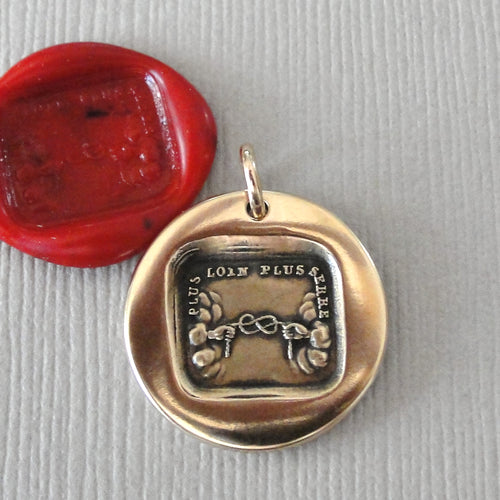 Far Apart Close At Heart - Bronze Wax Seal Jewelry Pendant  Reach Across The Miles Motto