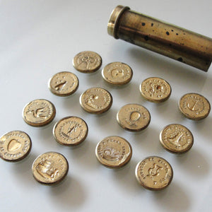 Very Rare Antique French Multi Wax Seal Set 14 double sided seals by Brasseux Paris