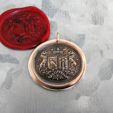 Load image into Gallery viewer, Unicorn Wax Seal Pendant - antique wax seal jewelry pendant Latin motto Courage Virtue Strength - RQP Studio
