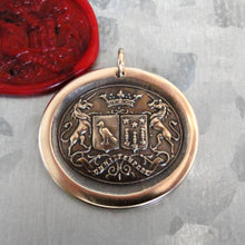 Load image into Gallery viewer, Unicorn Wax Seal Pendant - antique wax seal jewelry pendant Latin motto Courage Virtue Strength - RQP Studio
