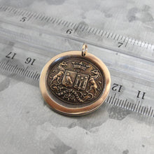 Load image into Gallery viewer, Unicorn Wax Seal Pendant - antique wax seal jewelry pendant Latin motto Courage Virtue Strength - RQP Studio
