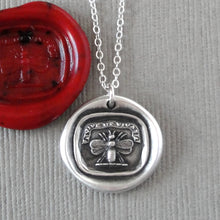 Load image into Gallery viewer, Silver Bee Wax Seal Necklace - Live Life To The Fullest - antique wax seal jewelry - RQP Studio
