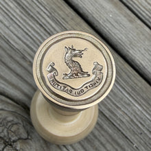 Load image into Gallery viewer, Wolf Wax Seal Stamp - Remake of Antique Wax Seal, Who Endures Conquers motto
