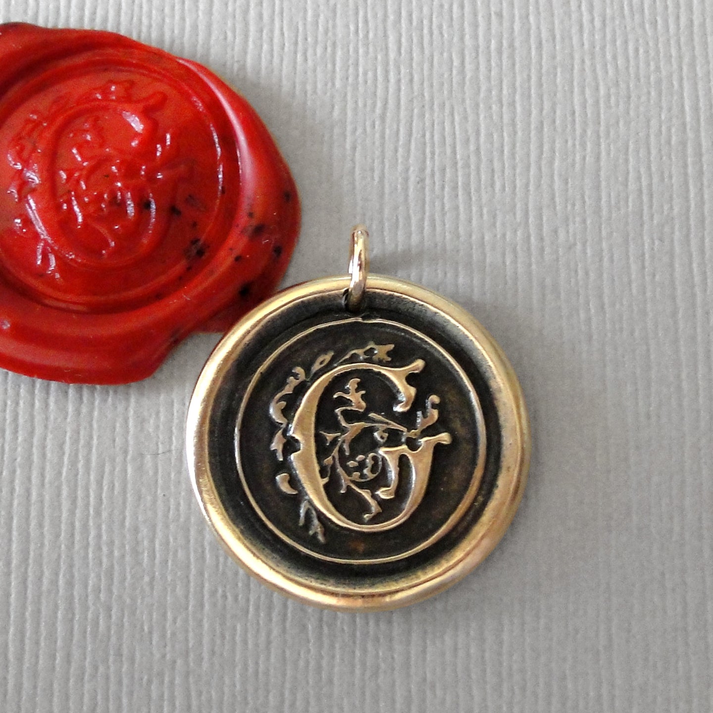 Wax Seal Charm Initial G - wax seal jewelry pendant alphabet charms Letter G