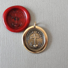 Load image into Gallery viewer, Wax Seal Pendant God&#39;s Grace Uplifts - Antique Wax Seal Jewelry Charm Bronze Cross and Heart
