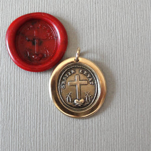 Wax Seal Pendant God's Grace Uplifts - Antique Wax Seal Jewelry Charm Bronze Cross and Heart