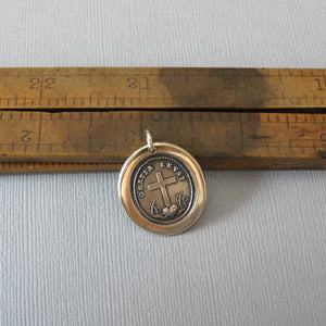 Wax Seal Pendant God's Grace Uplifts - Antique Wax Seal Jewelry Charm Bronze Cross and Heart