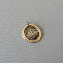 Load image into Gallery viewer, Wax Seal Pendant God&#39;s Grace Uplifts - Antique Wax Seal Jewelry Charm Bronze Cross and Heart
