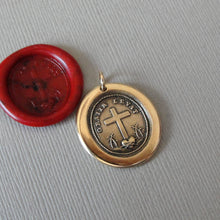 Load image into Gallery viewer, Wax Seal Pendant God&#39;s Grace Uplifts - Antique Wax Seal Jewelry Charm Bronze Cross and Heart
