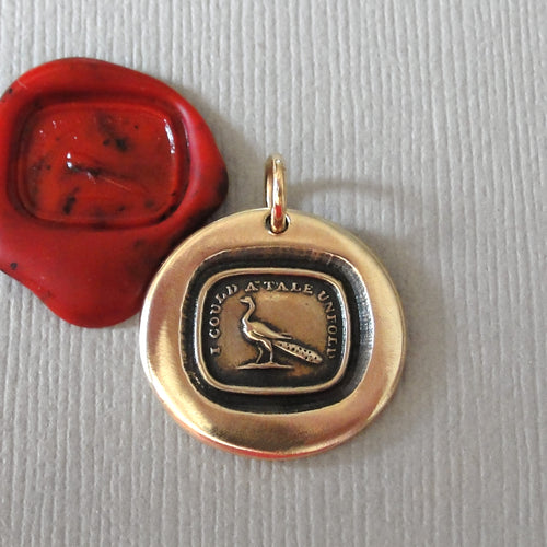 I Could A Tale Unfold Wax Seal Pendant - Peacock Antique Bronze Jewelry Story Teller Writer