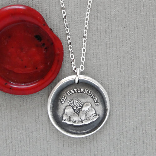 I Will Return Wax Seal Necklace In Silver - Sunset Mountains Antique Wax Seal Charm Jewelry
