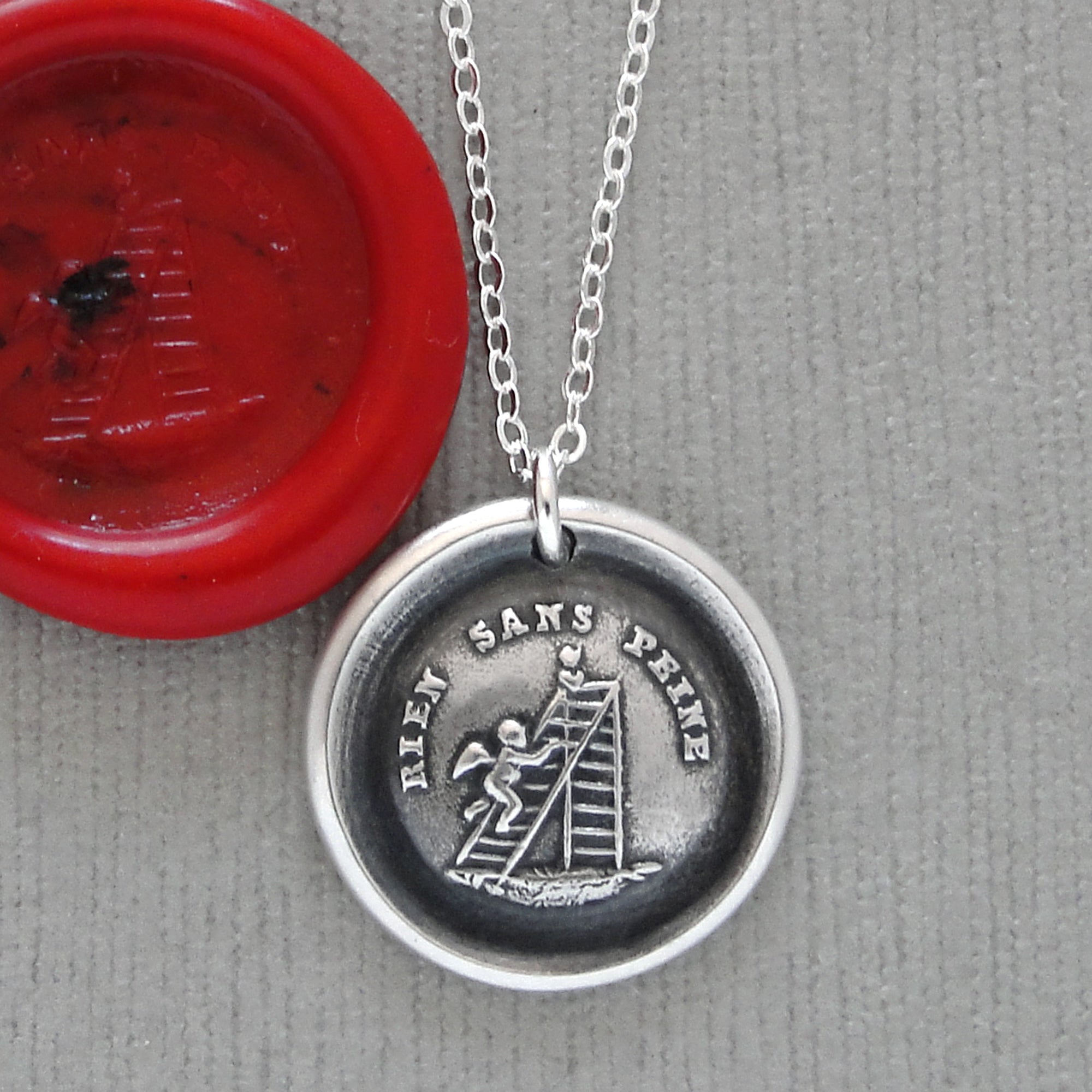 Nothing Without Effort - Wax Seal Necklace In Silver With Cupid