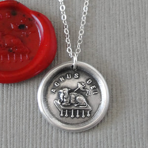 Lamb of God Wax Seal Necklace In Silver - Agnus Dei Jewelry